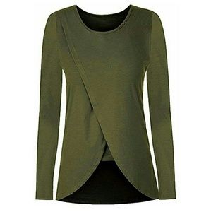 Women's Solid Long Sleeve Nursing Top - Olive/Army